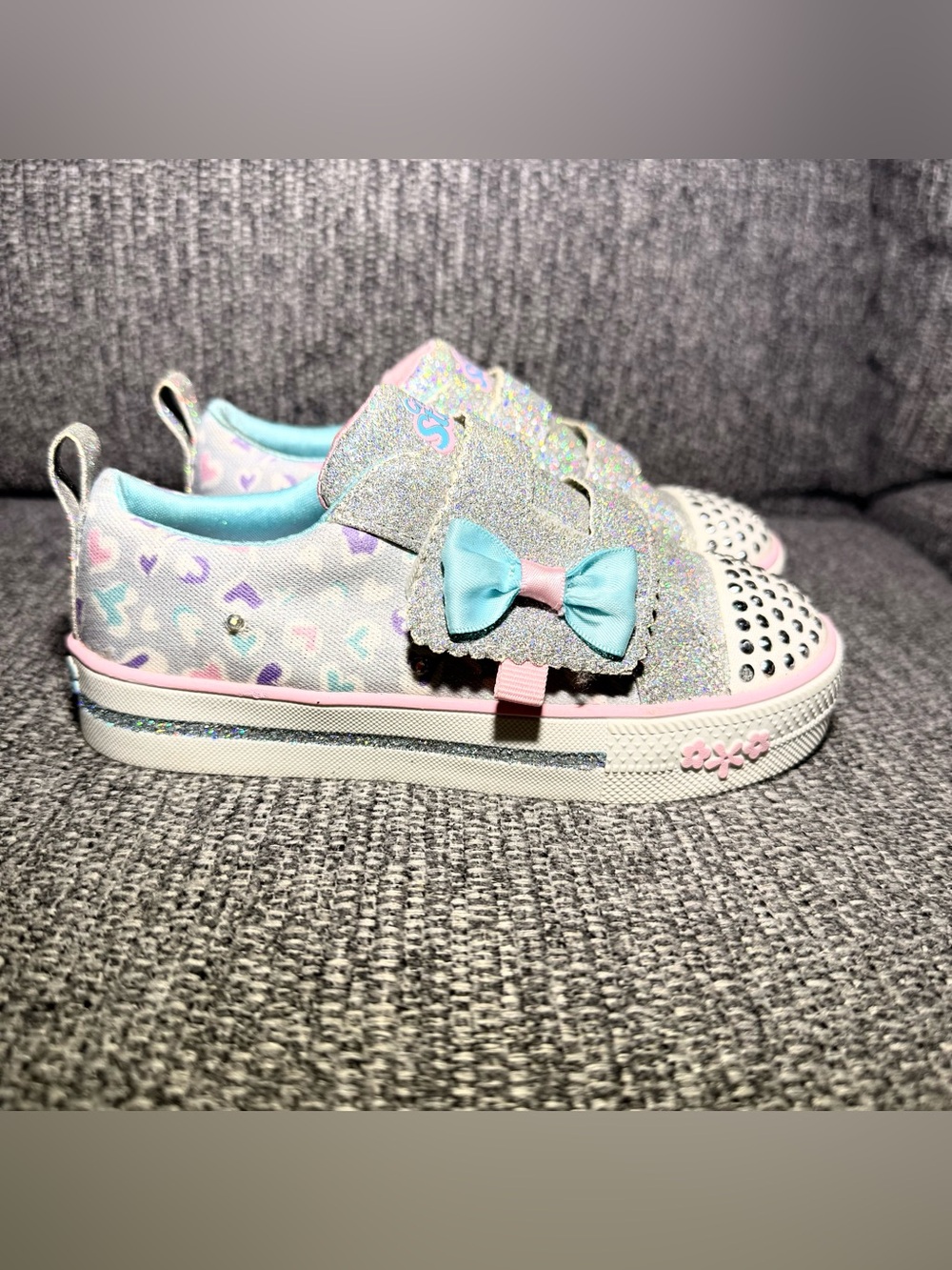 Sketchers S Sport Lights Cystal Stars Micaela Silver/blue Toddler girl size 10